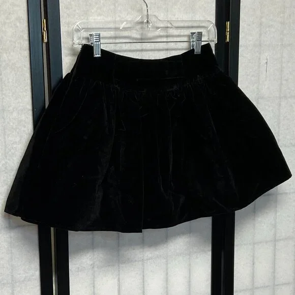 Velveteen Wide Waistband Poufy Gathered Mini Skirt Attached Shorts Skating Cheer - Picture 3 of 13